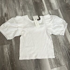 Zara White Balloon Sleeve Rib Top